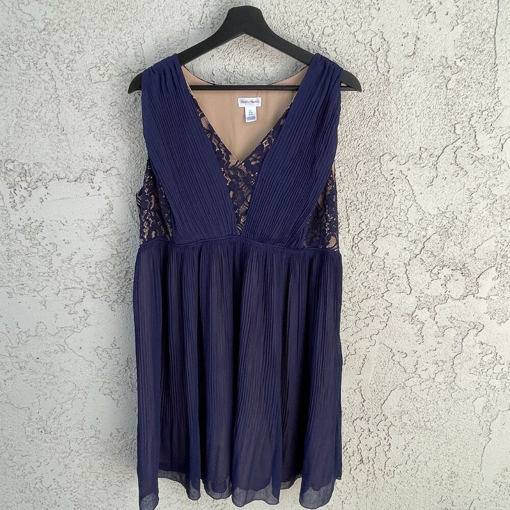 Motherhood Maternity Navy Blue Lace Midi Empire Waist Dress Wedding Shower S